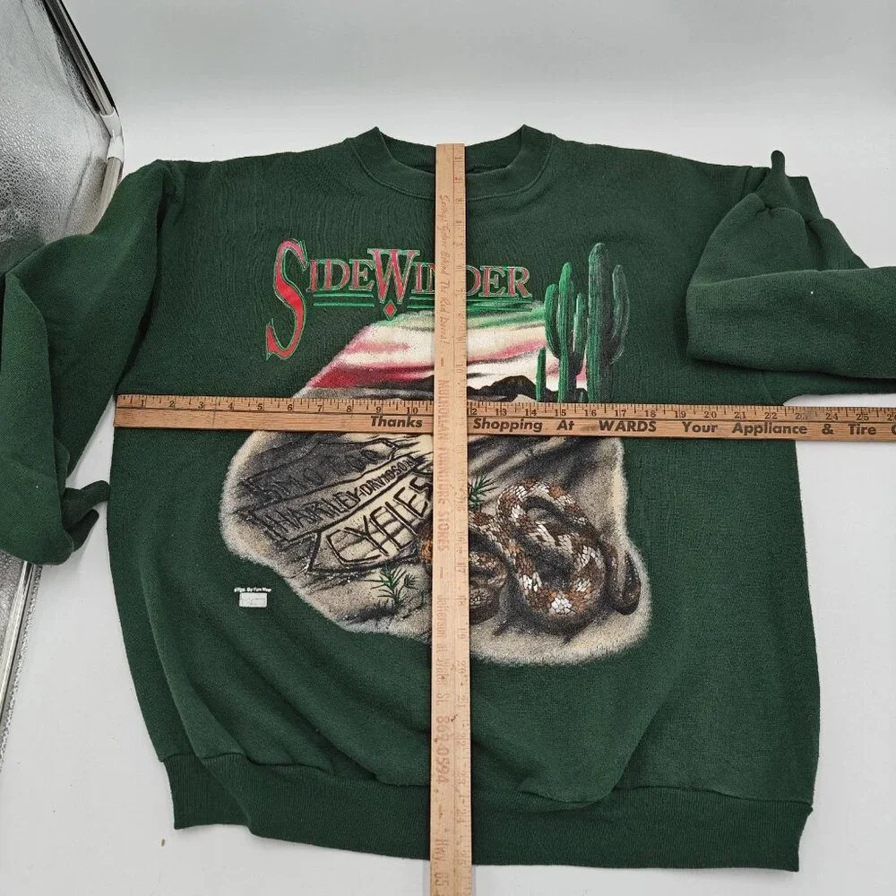 Vintage 90’s Harley Davidson Green RARE Side Winder Snake Crewneck Size Large - Picture 7 of 10